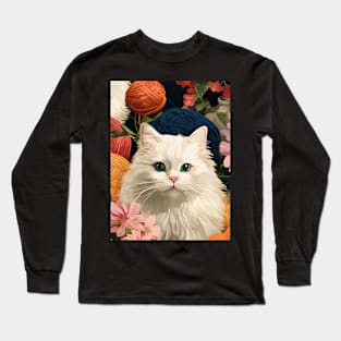 Cats and Crochet Pattern - Whimsical Feline Art Long Sleeve T-Shirt